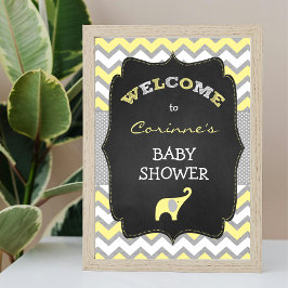 Gult Elephant Baby Shower 8x10 Välkomstskylt Poster