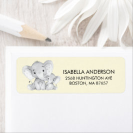 Gult Elephant Baby Shower-adressetikett Returadress Etikett