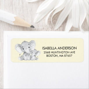Gult Elephant Baby Shower-adressetikett Returadress Etikett