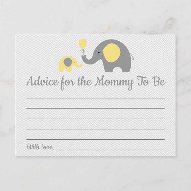 Gult Elephant Baby Shower Advice for Mamma Cards Vykort (Framsida)