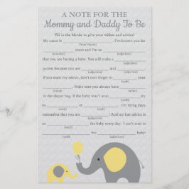 Gult Elephant Baby Shower Advice-spelkort