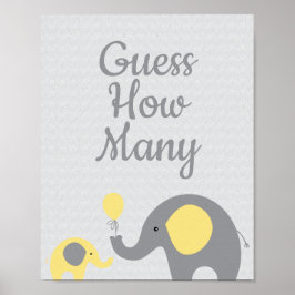 Gult Elephant Baby Shower anger hur många tecken d Poster