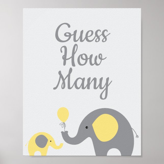Gult Elephant Baby Shower anger hur många tecken d Poster (Framsidan)