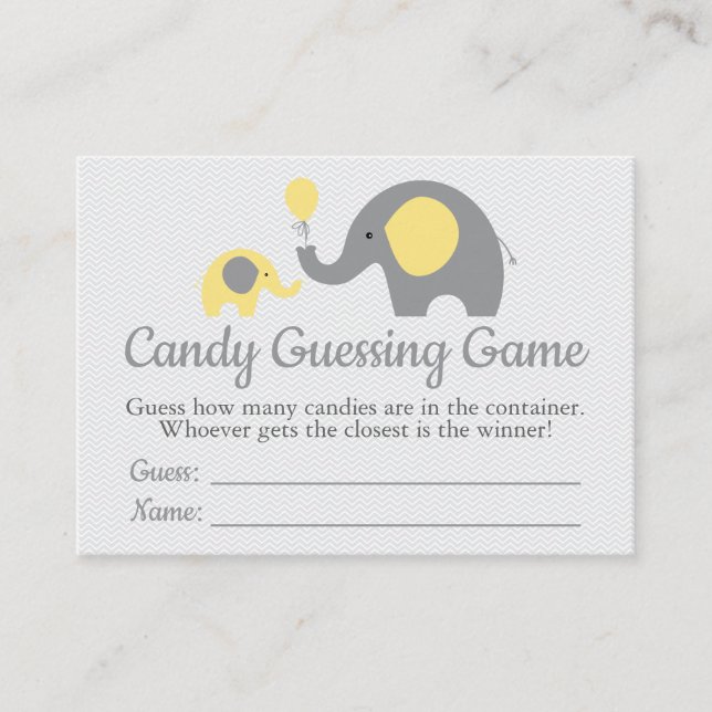 Gult Elephant Baby Shower Candy Guessing Game Visitkort (Framsida)
