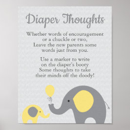 Gult Elephant Baby Shower Diaper Thoughts Sign Poster