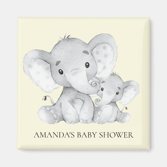 Gult Elephant Baby Shower Favor Magnet (Framsidan)