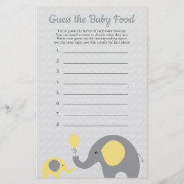 Gult Elephant Baby Shower gissar Baby Food Game Flygblad