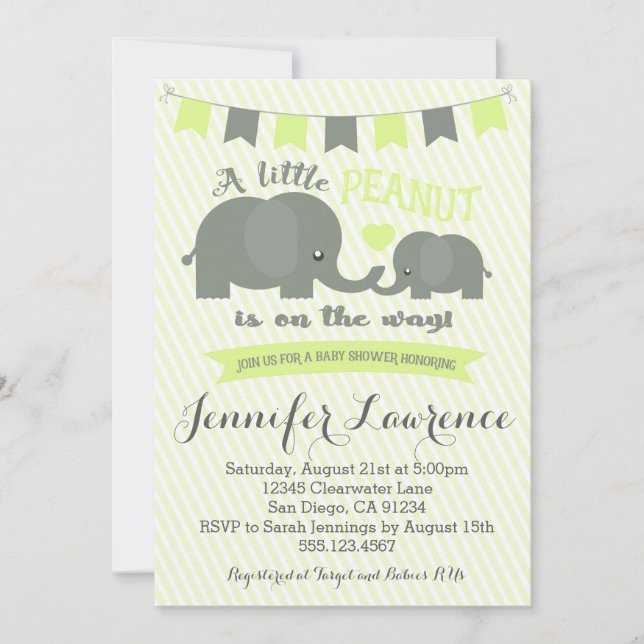 Gult Elephant Baby Shower-inbjudan Boy eller Girl Inbjudningar (Framsida)
