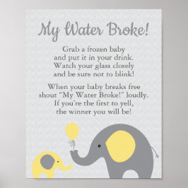 Gult Elephant Baby Shower My Vatten Fattig Sign Poster