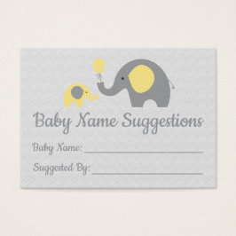 Gult Elephant Baby Shower Namn förslagskort Visitkort