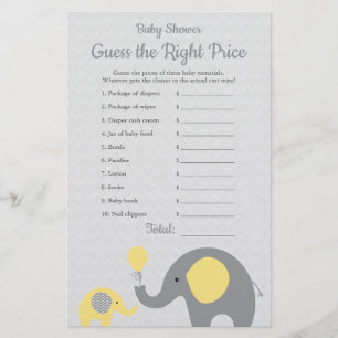 Gult Elephant Baby Shower Pris är Höger Game Flygblad