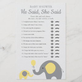 Gult Elephant Baby Shower sa att hon sa att spel Flygblad