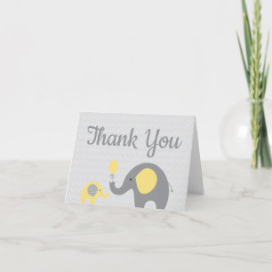 Gult Elephant Baby Shower - tack för att ditt kort