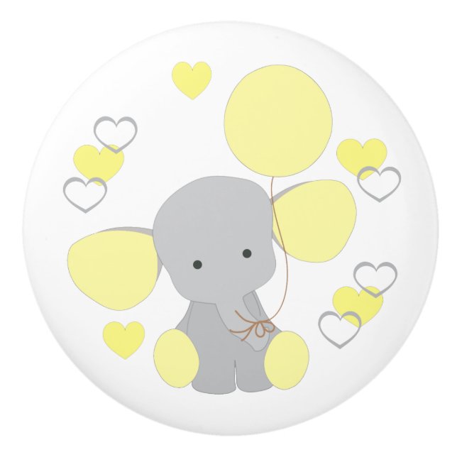 Gult Elephant Balloon Hearts Pojke Nursery Knopp (Framsidan)