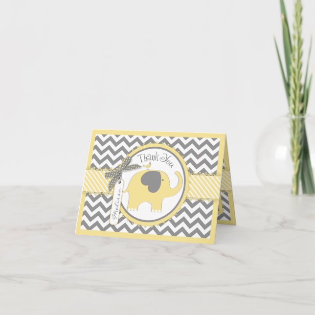 Gult Elephant Bird Chevron Skriv ut tackkort (Framsida)