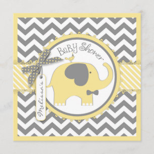 Gult Elephant Bow-tie Chevron Print Baby Shower Inbjudningar