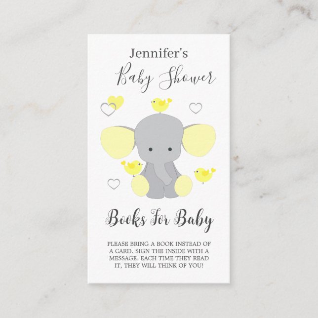 Gult Elephant Boy Baby Shower Bok-begäran Tilläggskort (Framsida)