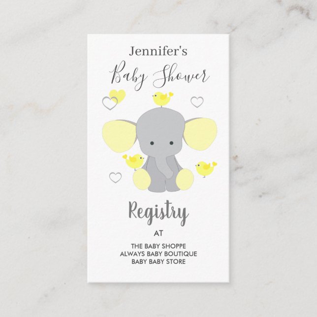 Gult Elephant Boy Baby Shower Register Register Tilläggskort (Framsida)