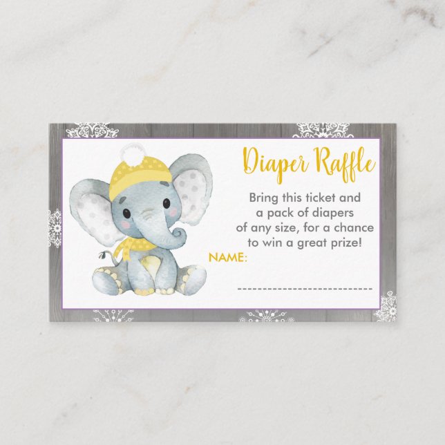 Gult Elephant Diaper raffle biljett vintertid Tilläggskort (Framsida)