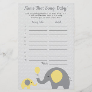 Gult Elephant gissar Baby Sång Shower Game Flygblad