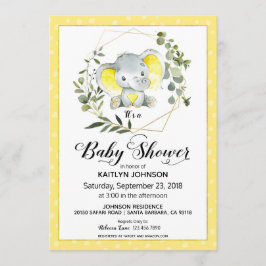 Gult Elephant Modern Baby Shower Inbjudningar