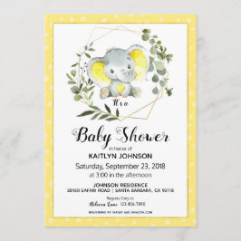 Gult Elephant Modern Baby Shower Inbjudningar
