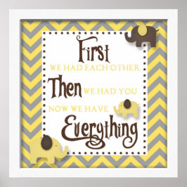 Gult Elephant Nursery Ord Wall Art Poster