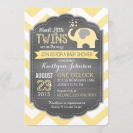 Gult Elephant och Chevron Baby Shower Inbjudningar