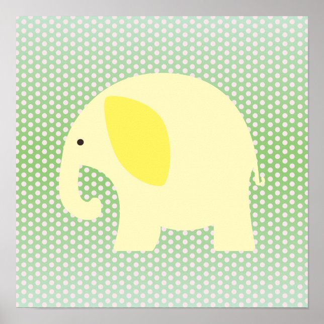 Gult Elephant on Mint Grönt Poster (Framsidan)