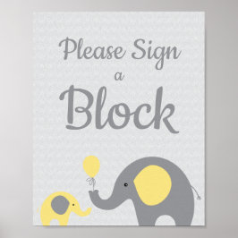 Gult Elephant, signera blockera signering, babyuts Poster