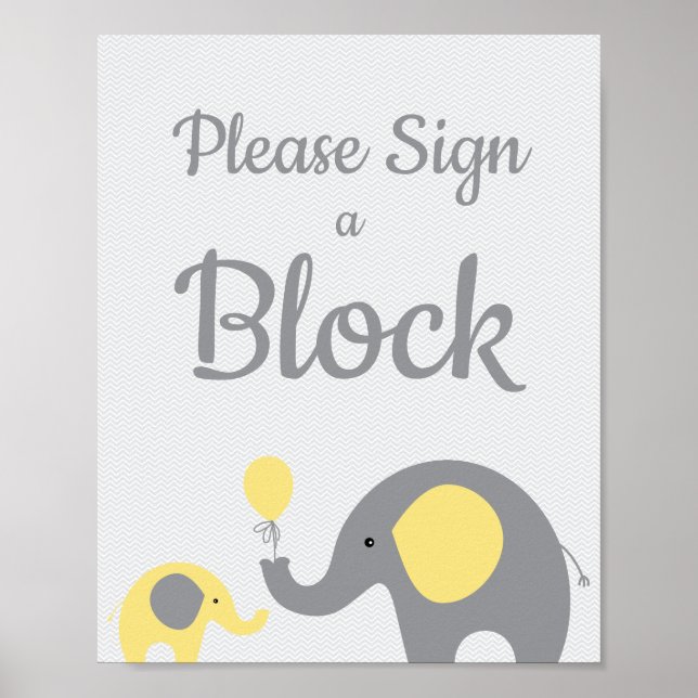 Gult Elephant, signera blockera signering, babyuts Poster (Framsidan)