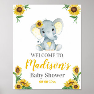 Gult Elephant Welcome Sign, Girl Shower Poster
