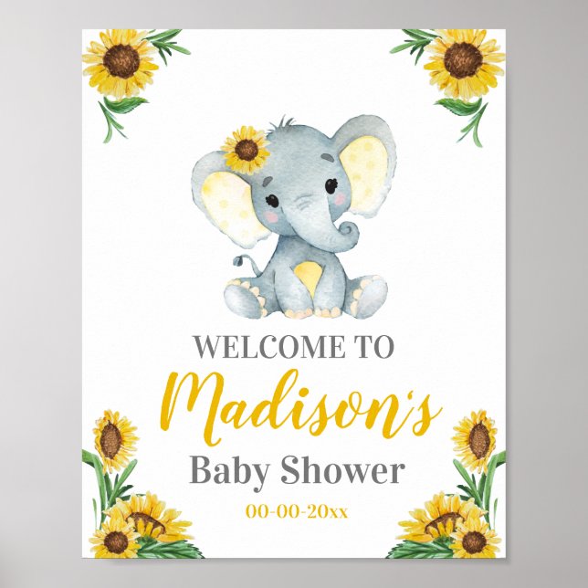 Gult Elephant Welcome Sign, Girl Shower Poster (Framsidan)
