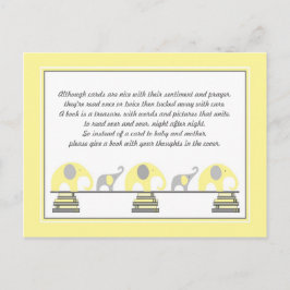 Gult Elephants Insert for Bok Baby Shower Inbjudan Vykort