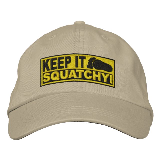 Gult *EMBROIDERED* Behålla IT Squatchy! - Bobo's Broderad Keps (Framsida)