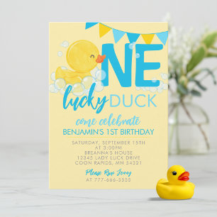 Gult En Lucky Anka Watercolor 1:a födelsedagen Inbjudningar