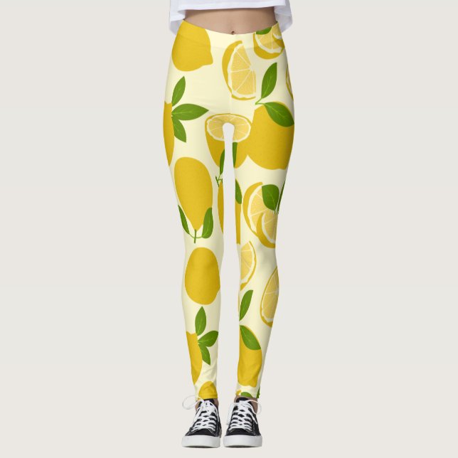 Gult Enkelt Lemon Mönster Legging (Framsida)