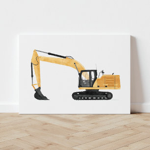 Gult Excavator Construction Fordon Kanvastryck