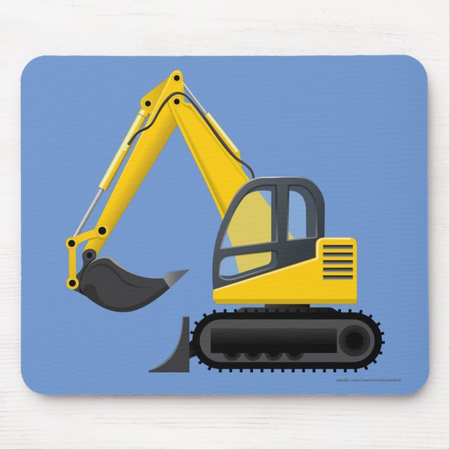 Gult Excavator Heavy Maskin för barn Musmatta (Framsidan)