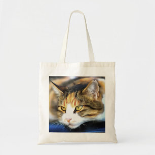 Gult Eyed Calico Cat Realistic Pet Porträtt Tygkasse