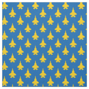Gult F-35 Blixtnedslag Jet Mönster på Blue Tyg