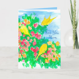 Gult Fågelblommor med vattenfärg Flowers Lycklig M Kort