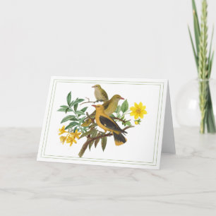 Gult Fåglar med botaniska blommor Kort