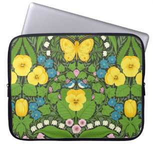 Gult, fåglar och fjärilar laptop fodral
