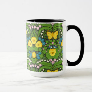Gult, fåglar och fjärilar mugg