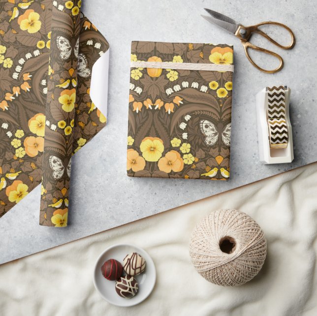 Gult, fåglar och fjärilar presentpapper (Hantverk)