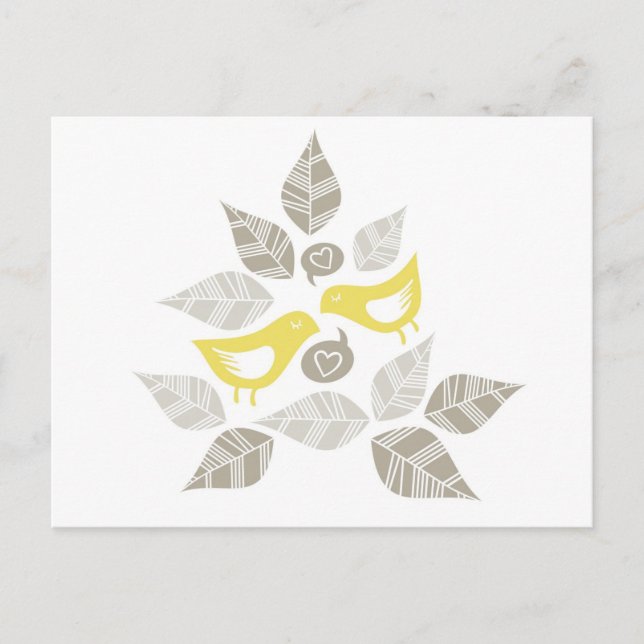 gult fåglar som sjunger kärlek vykort (Framsida)