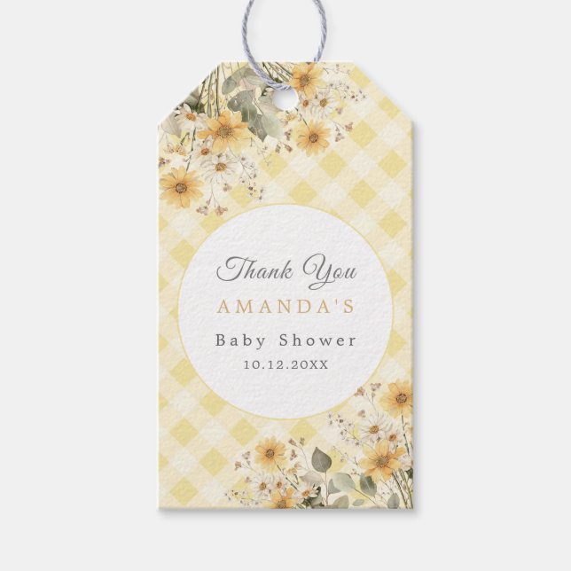 Gult Fånig Goose Baby Shower Tack Presentetikett (Framsidan)