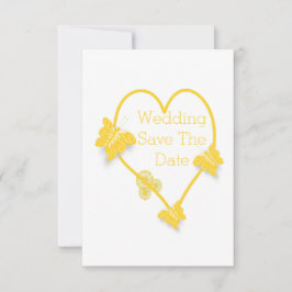 Gult Färgad Butterfly Heart - spara datumet Inbjudningar
