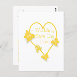 Gult Färgad Butterfly Heart - spara datumet Vykort